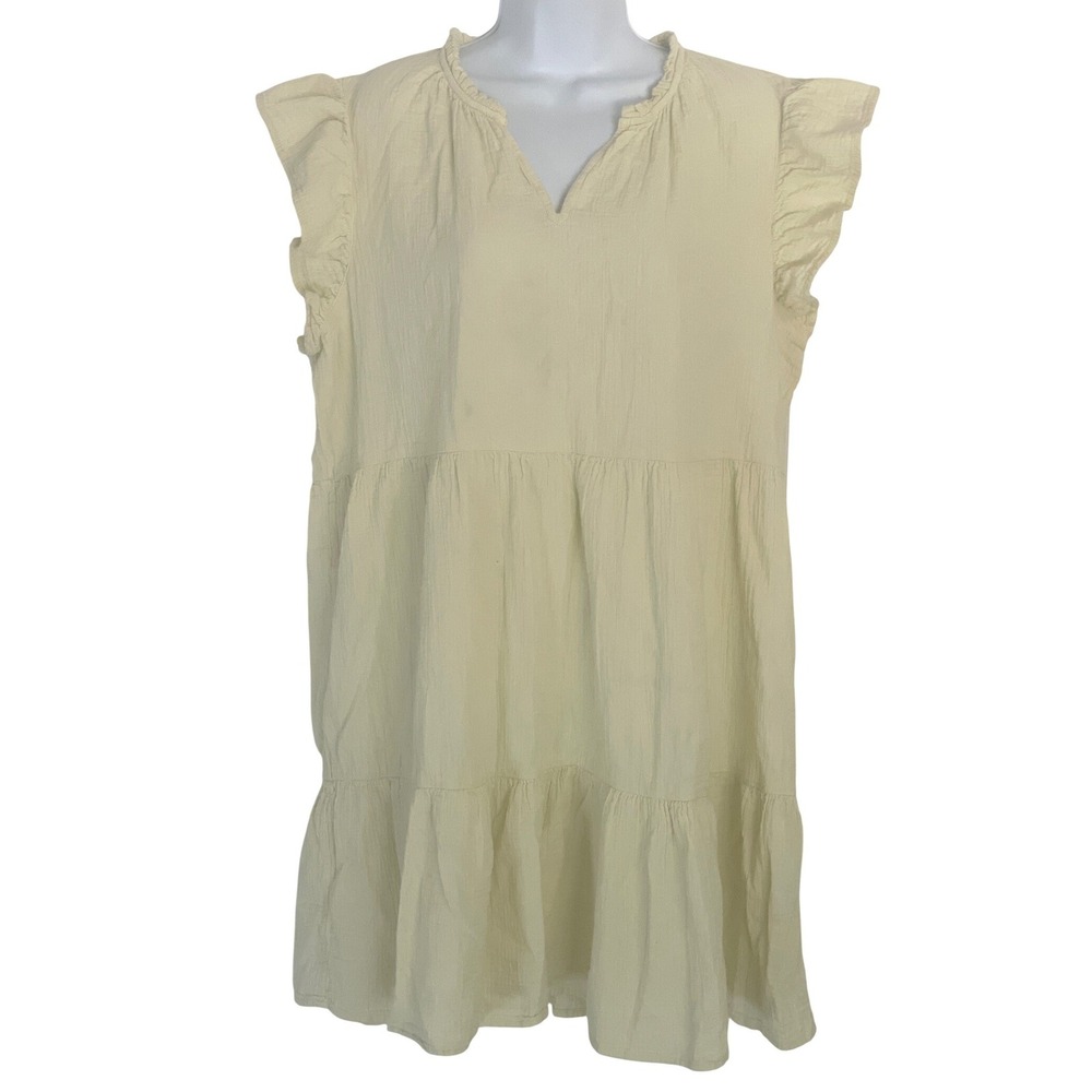 Wonderly Womens Butter Yellow‎ Dress Tiered Ruffle Sleeve XL Coastal Cottagecore